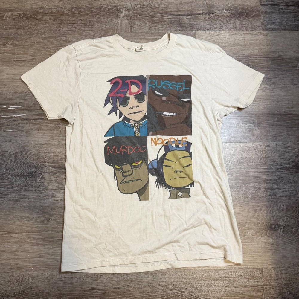 Gorillaz Band Graphic T-Shirt Cream Pacific Mens Medium 2-D Russel Murdoc Noodle